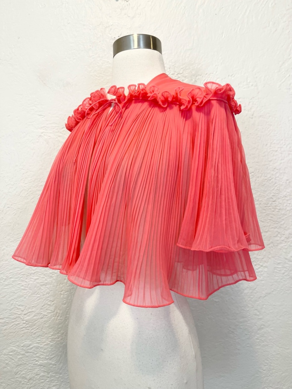 Vintage Cropped Top Cape Pleated Tie Front Fairy Coquette Coral Small S - Picture 6 of 13